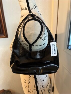 Old Navy Black Patent Shoulder Tote